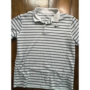 Nike Dri Fit Golf Polo Shirt Mens Large Black‎ White Stripe Standard Fit